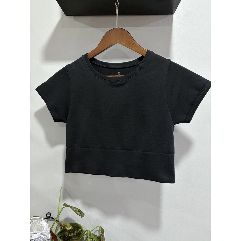 Aerie OFFLINE Black Seamless Crop Tee Gym Workout Top Medium Similar To Lulu